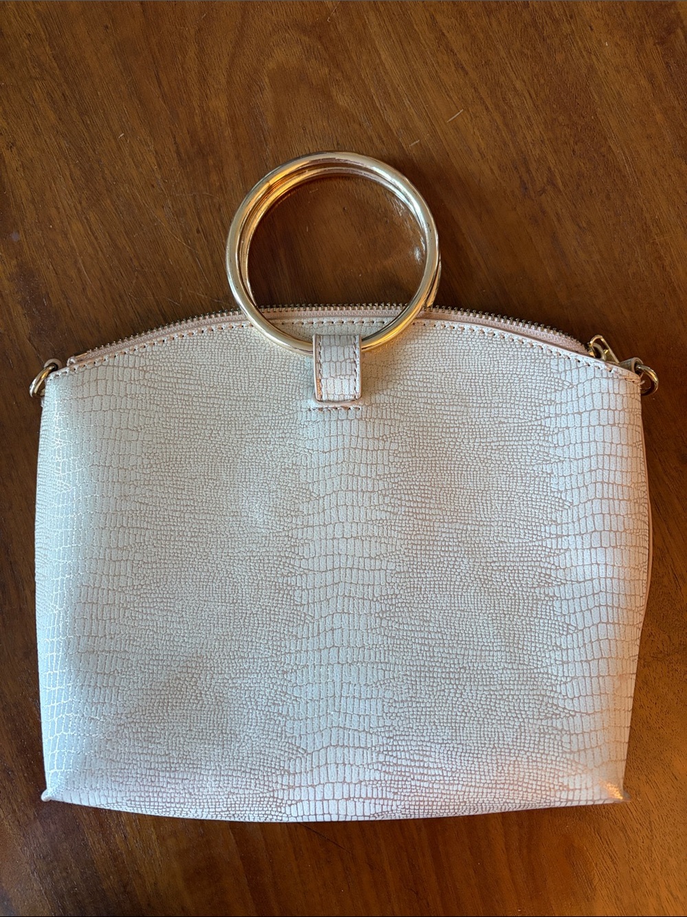 Street Level Cream Textured Ring-Handle Wristlet